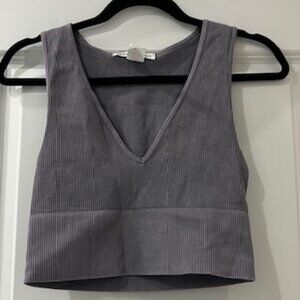 Jordyn Jagger  Ribbed V Neck Crop Top in Grey -  One Size